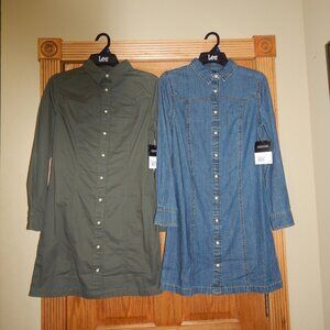 NEW LOT 2 Women's Size XS LEE Western Pearl Snap Rodeo Dress Denim Jean Olive